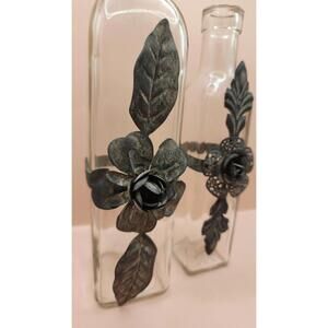 Vintage Sef Of rectangular glass bottles Wrapped Metal  flower vase farmhouse